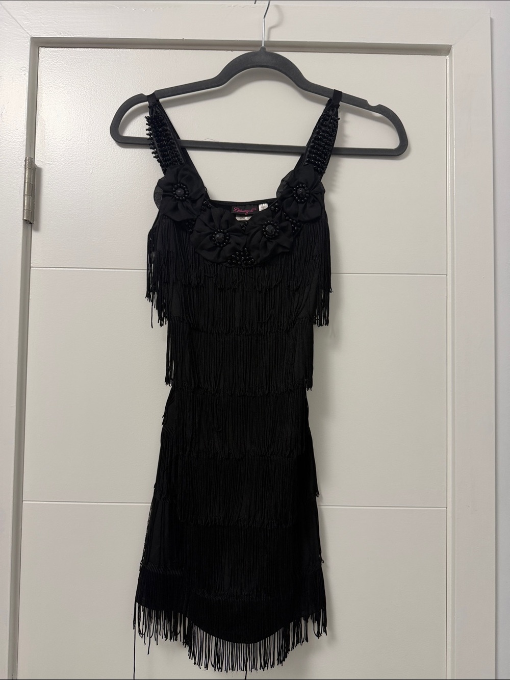 Dreamgirl Black Fringe Floral-Embellished Mini Dress